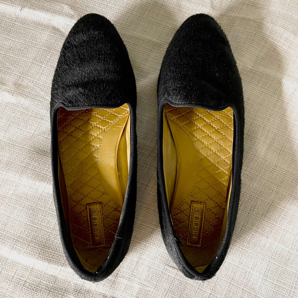 Birdies Blackbird Black Calf Hair Flats Women 7.5